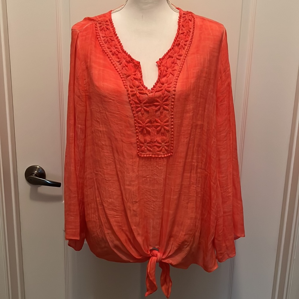 Spense Wide Sleeve Tie Hem Woven Blouse  Size XL